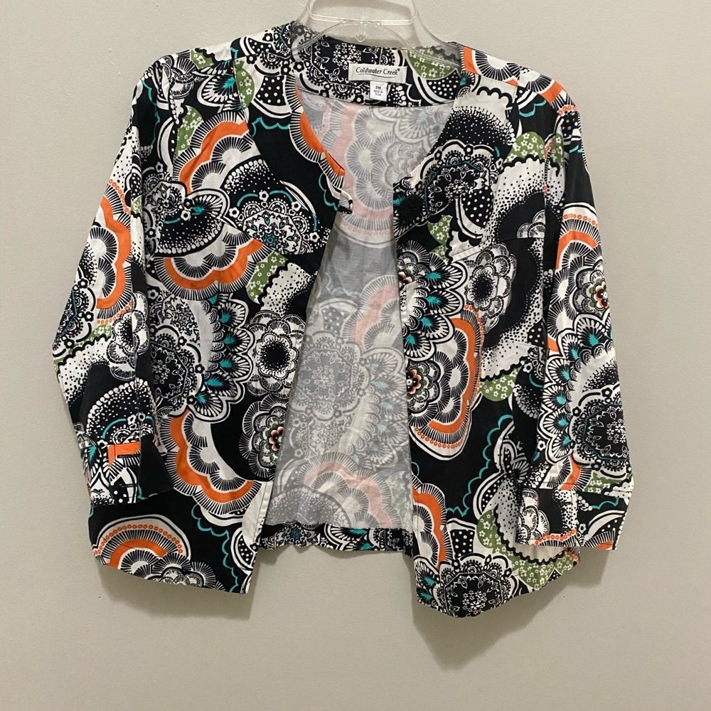 Coldwater Creek Floral Jacket- Black, Orange, Green